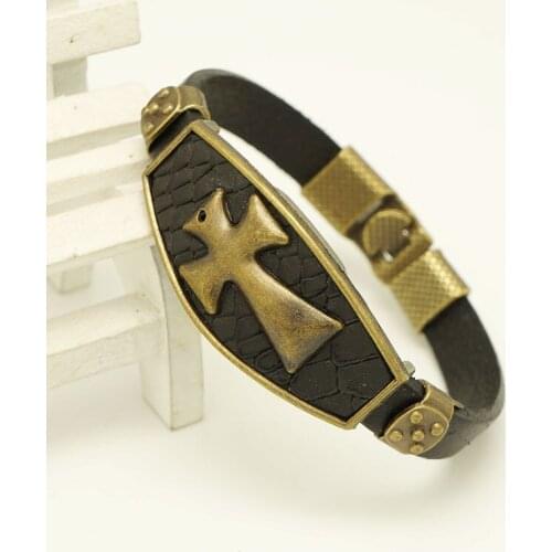 Fashion High Grade Vintage Combination Accessories Zinc Alloy Punk Simple Cross Leather Bracelet For Men