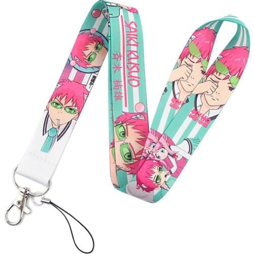 Anime Saiki Kusuo no Psi Nan Keychain Cartoon Lanyard Credit Card ID Holder Bag Student Women Travel Bank Bus Business Card Rope