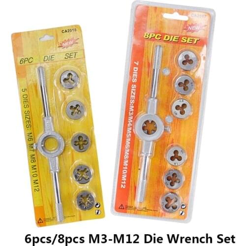 6pcs/8pcs M3 M4 M5 M6 M7 M8 M10 M12 Die Wrench Set Metric Tap And Die Set Alloy Steel Thread Die Set Hand Tools Screw Thread Tap