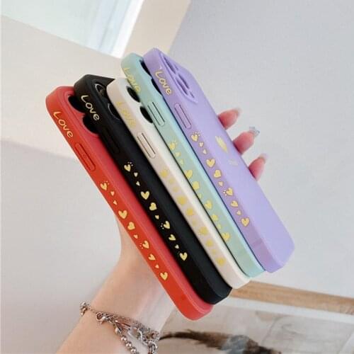 Candy Color Plated Love Heart Square Case For Xiaomi Redmi Note 10 9 8 Pro Mi 11 10 Lite Ultra Mi 9 Soft TPU Side Pattern Cover