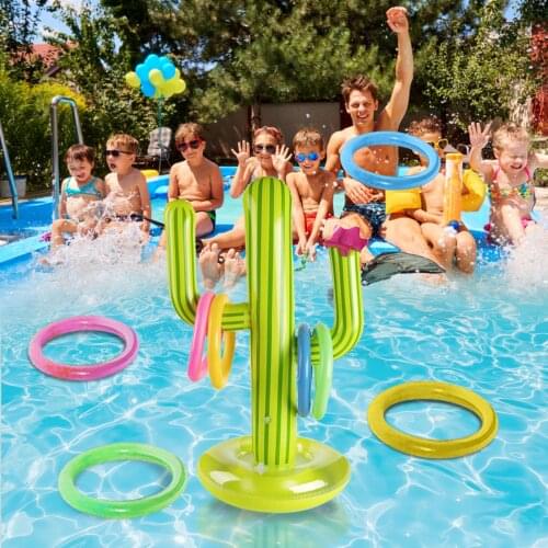 Outdoor Swimming Pool Children Toys Pvc Inflatable Cactus Ring Toss Game Set Floating Pool Toys Summer Beach Party Game Supplies