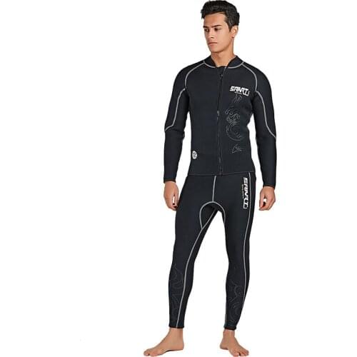 Mens Womens 3mm Neoprene Long Sleeve Jacket Front Zipper Wetsuit Top Bottom Diving Pants Shirts Full Body Two-peices Design