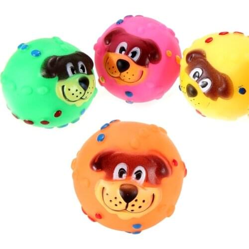 Squeaky Toys Dog Ball Rubber Chew Toy Interactive Pet Dog Face Sound Squeaker