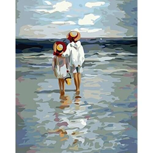 Paints By Numbers Figure Sisters By The Sea DIY Pictures Oil Painting By Numbers Set Gift Coloring By Numbers Canvas Wall Set