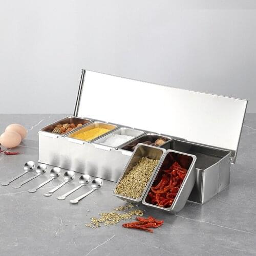 High Quality Large Capacity 304 Stainless Steel Seasoning Box Household Seasoning Tank Restaurant Chef Seasoning Box With Lid