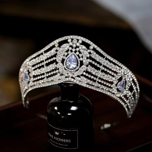 Princess Royal Water-Drop Bridal Tiaras Crowns Diadem Queen Crystal Headbands Wedding Hair Accessories