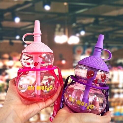 600ML Creative Antler Water Bottle Kawaii Children Bounce Water Bottle With Straw Cartoon Travel Sports Outdoor Strap Water Cups