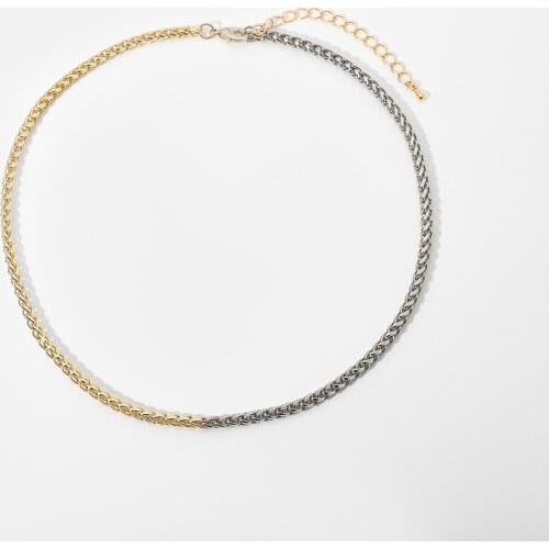 Creative Gold Steel Color Round Cable Chain Splicing Necklace For Women Punk Hip Hop Clavicle Chain Choker Necklaces