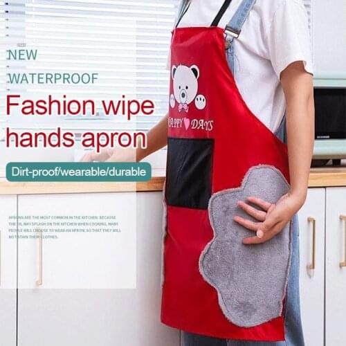 Kitchen Apron Waterproof Oil-Proof Work Clothes Wipe Hands Household Big Pocket Apron