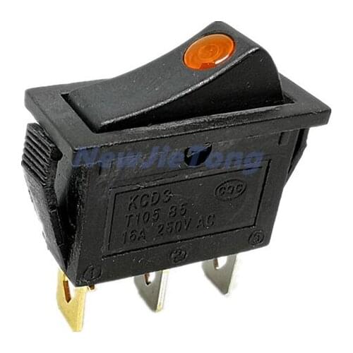 1pc KCD3 Rocker Switch ON OFF 3Pin Latching 16A 250VAC With Dot LED For Motor Car Auto Switch Yellow Light
