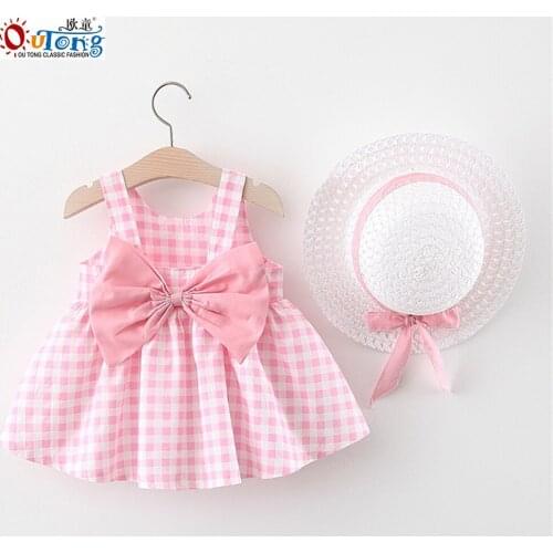 Outong Summer Casual Baby Girls Dresses Cute Bow Style Variety of options Dress For Girls Holiday Childrens Clothing With Hat