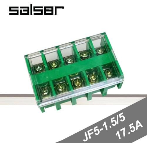 10PCS) JF5-1.5/5 Copper Terminal blocks 17.5A/5P Universal DIN Rail Mounted Wire row connection screw type 0.5-1.5mm2