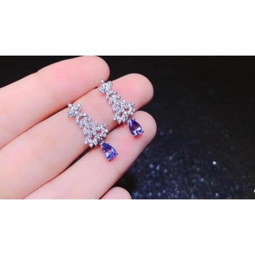 Fashion Earring 100% New Coming Natural and Real Tanzanite earring 25 sterling silver Earring