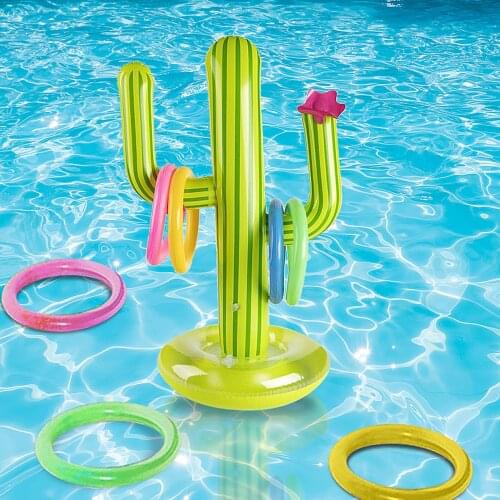 Inflatable Cactus Swimming Pool Ring Family Water Pool Party Toss Games With 4 Ring Parent-child Outdoor Summer Water Fun Game
