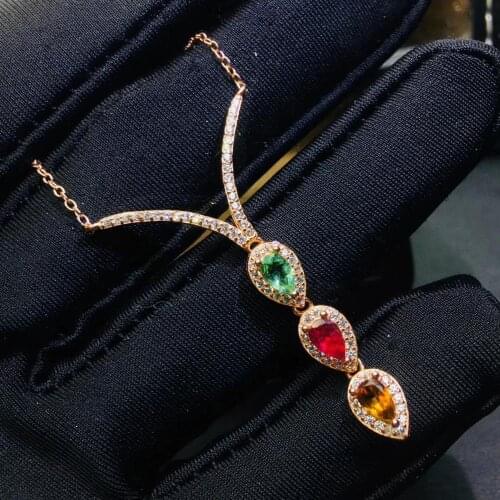 Natural multicolor tourmaline Necklace natural gemstone Pendant Necklace S925 silver trendy delicate water drop women Jewelry