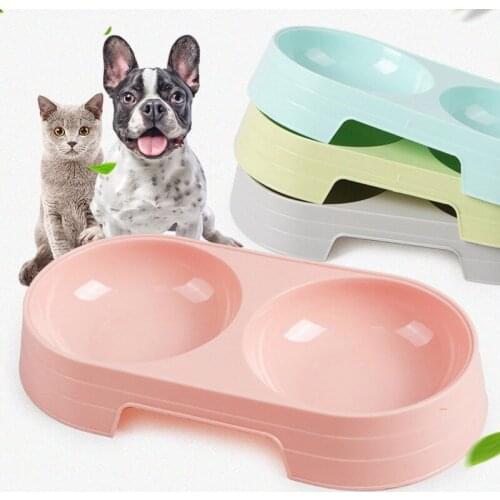 Pet Dog Plastic Candy Color Double Bowls Pet Creative Non-Slip Bowl Food Water Feeder Dog Cat Bowl Pet Feeding Supplies