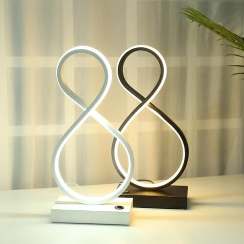 Modern LED Spiral Table Lamp 8 Shaped Desk Bedside Acrylic Iron Curved Light for Home Living Room Bedroom Minimalist EU Plug