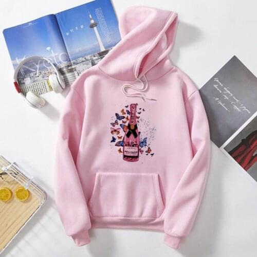 Hoodie Plus Size Women Champagne Printed Sweatshirt Streetwear 2020 New Winter Sweatshirts Fashion Female pullover Oversize Tops