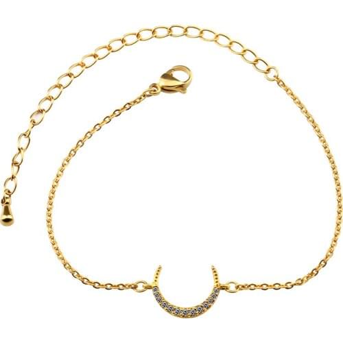 GORGEOUS TALE Romantic Jewelry Love Moon Shaped Charm Bracelets Bangles For Women Gold-color Chain Austrian Crystal Bracelets