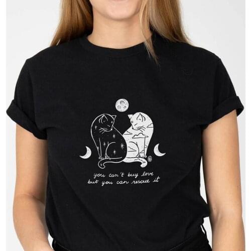 You can't buy my love, but you can rescue it T-shirt sun and moon cats tee cat lover gift women casual grunge aesthetic tee tops