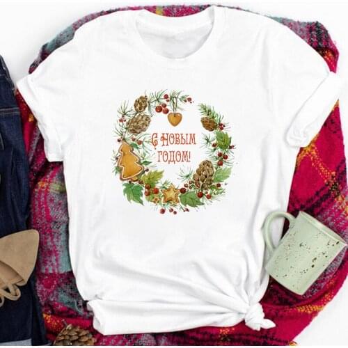 Woman T Shirt Merry Christmas Tree Print Tshirt Women Short Sleeve O Neck Loose T-shirt Ladies Summer Causal Tee TShirt
