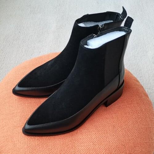 INS HOT Women Ankle boots Genuine Leather 22-26.5cm feet length Cowhide + cow suede stitching Chelsea boots 2 colors black boots