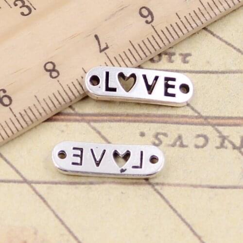 20pcs Charms Love Connector 20x6mm Tibetan Bronze Silver Color Pendants Antique Jewelry Making DIY Handmade Craft