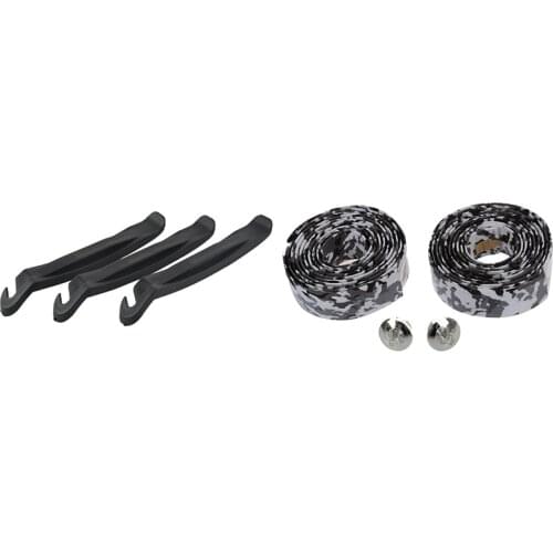 3 Pcs Bicycle Tire Levers & 1 Pair Road Bike / Bicycle Cork Handlebar Tape / Wrap (White with Black)