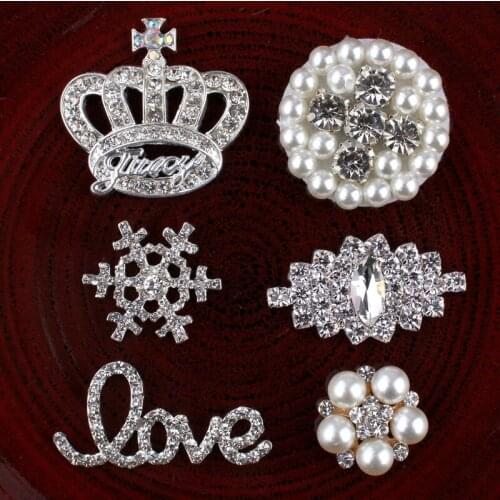 30PCS Handmade Vintage Metal Decorative Buttons Crystal Pearl Flower Center Alloy Flatback Rhinestone Buttons Craft Supplies