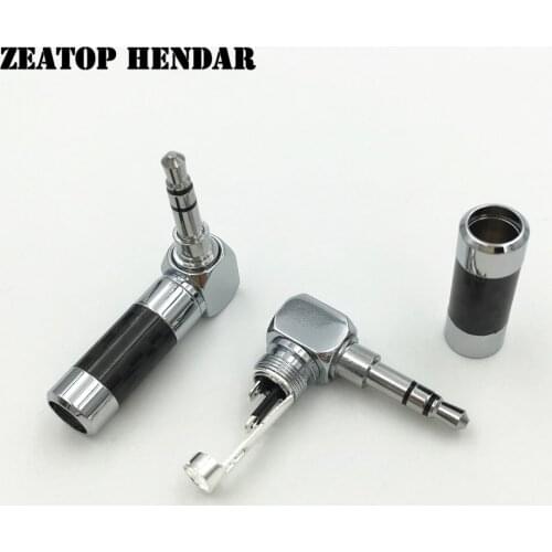 5Pcs Right Angle L Rhodium Plated 3.5mm 3 Pole Stereo Male Stereo Mini Jack Plug Solder Carbon Fiber Body Connector
