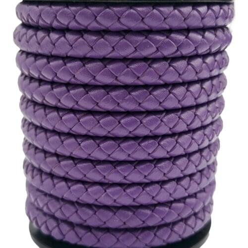 6mm Braided Leather Strap Purple Woven Folded Leather Bolos Cord for Bracelet Making