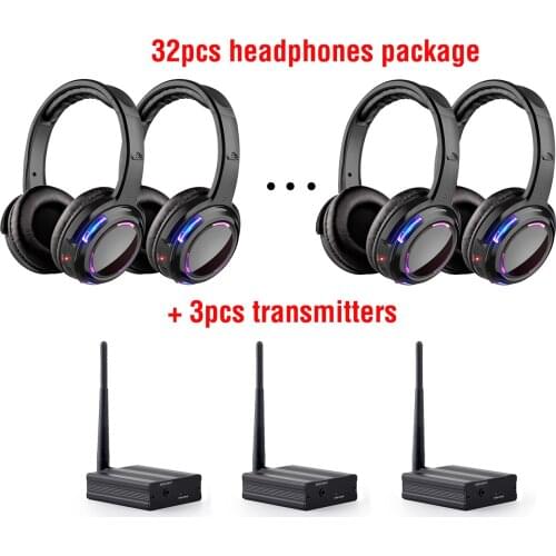 500M RF Wireless Headphones silent disco headset package For Mobile MP3 DJ Yoga Music --32pcs Earphones with 3 transmitters