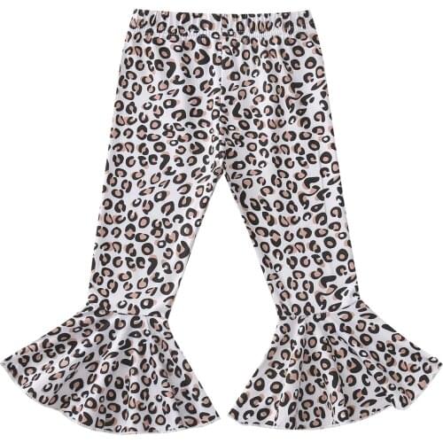 Kids Girl Pants Wide-Leg Trousers, Leopard Printed Fall Spring Party Casual Elastic Waist Ruffle Bell Bottoms