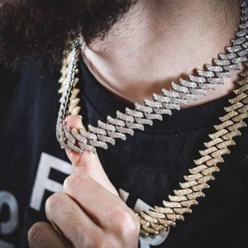 15mm Spiked Cuban Link Chain Two Row 5A CZ Cubic Zirconia Iced Out Hip Hop Bling Men Boy Jewelry Rock Punk Cuban Chain Necklace
