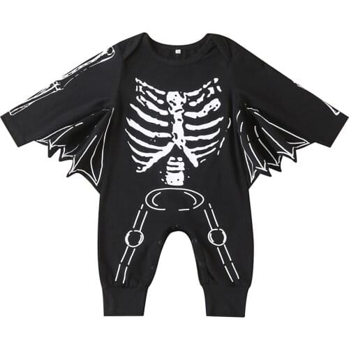 Halloween Baby Boys Clothing Sets Jumpsuit Toddlers Spring Autumn Creative Bone Printing Batwing Long Sleeve Round Collar Romper