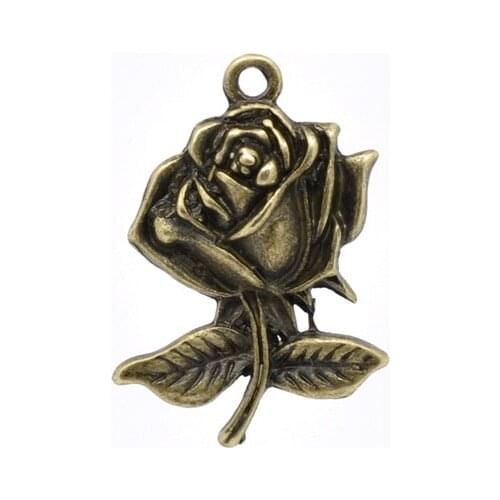 DoreenBeads Zinc metal alloy Charm Pendants Flower Antique Bronze 25mm(1")x 17mm(5/8"),4 PCs