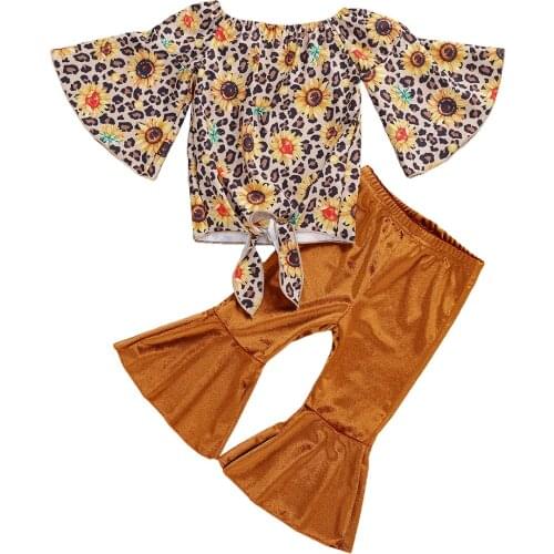 FOCUSNORM 1-6Y Infant Baby Girls Autumn Clothes Sets Sunflowers Print Flare Long Sleeve Tops Flare Pants