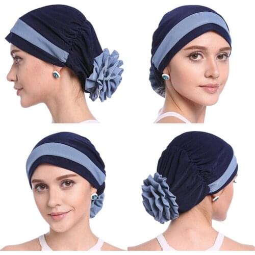 H133 Forehead two colors Turban hijab Stretch Inner Hijabs Full cover Caps Ready To Wear Women Head Scarf Under Hijab Bo