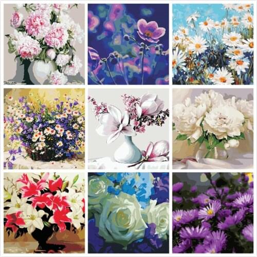 Flowers Blossom Painting By Numbers For Adults Kits Hand Painted Drawing Canvas DIY Oil Coloring Paint Pictures By Numbers