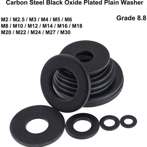 Grade 8.8 Black Oxide Plated Carbon Steel Plain Washer M2 M2.5 M2.6 M3 M4 M5 M6 M8 M10 M12 M14 M16 M18 M20 M22 M24 M27 M30