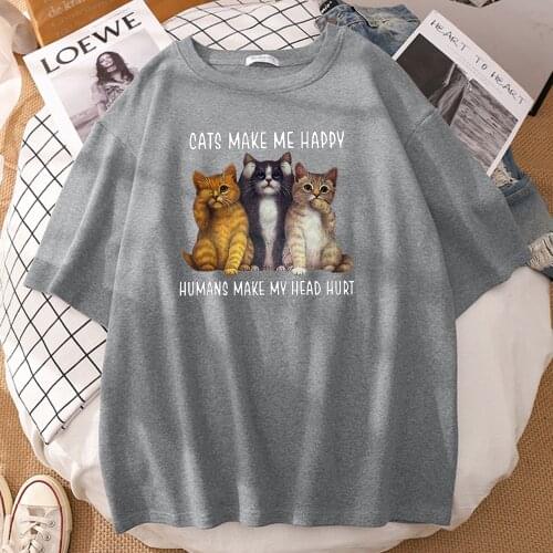 Creativity Cats Make Me Happy Printed Mens Tshirt Sports Quality Tshirt Hip Hop Brand Short Sleeves Retro Cool Mans T-shirts
