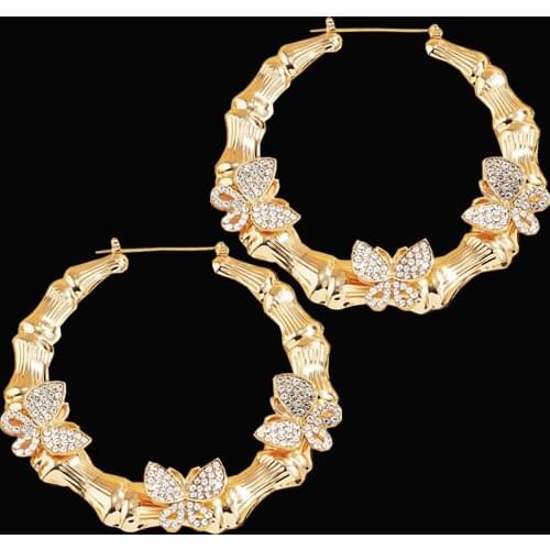 KunJoe Women Fashion Luxury Crystal Butterfly Hoop Earrings Rhinestone Big Circle Earrings Wedding Party Shiny Earrings Jewelry