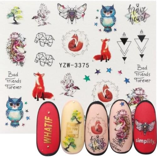 Fox Owl Bird Nail Art Sticker Watermark Decal Slider Animals Series Water Transfer Manicure Nail Art Decoration