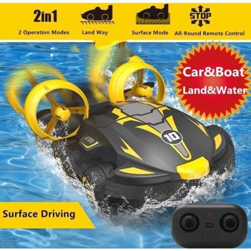 2.4G Water & Land 2 IN 1 Amphibious Drift Car Remote Control Hovercraft High Speed Boat RC Stunt Car for Boys Model Outdoor Toy
