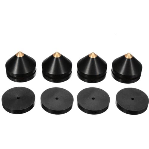 Mayitr 4pcs Black Speaker Spike 23mm Ebony Isolation Cone Wooden Copper Stand Feet +Base Pad For Speaker