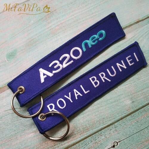 MiFaViPa Chaveiro Side A Royal Brunei Side B A320 Key Chains Embroidery llavero for Aviation Lover Blue Keyring Fashion Trinkets
