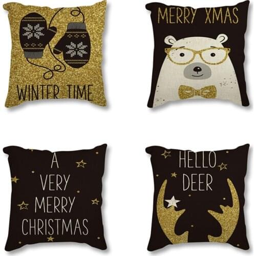 Cute Animal Bear Deer Snow Merry Christmas Cushion Cover for Sofa Decorative Cushion Cover Nordic Linen Pillowcase Kids Room