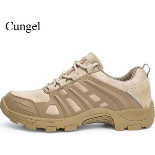 Cungel Men Outdoor shoes Mountain Hiking shoes Trekking Walking Climbing shoes Army Desert Military Combat shoes Non-slip
