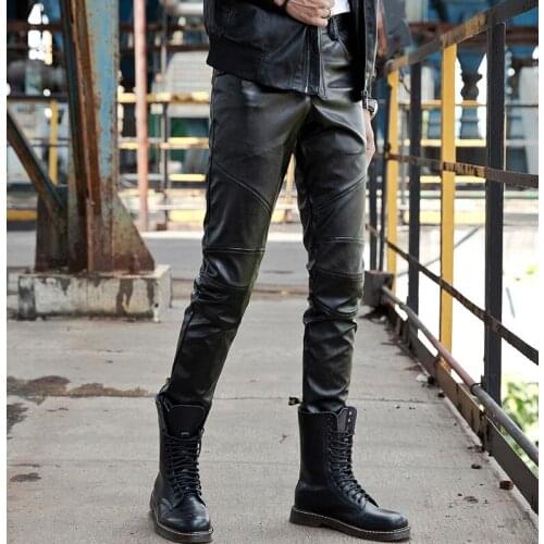 Plus velvet thick leather pants mens feet pants fashion motorcycle pu trousers men autumn winter personality pantalon homme