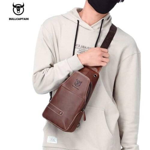 Brand Authorized 100% Real Cow Leather Chest Bag for Men Business Travel Phone Storage Bag Male Sling Messenger Bag sac homme